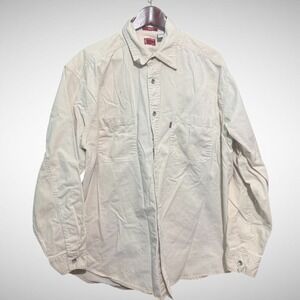 Levis Denim Shirt Mens Large Loose Fit Beige Long Sleeve Button Down Stained
